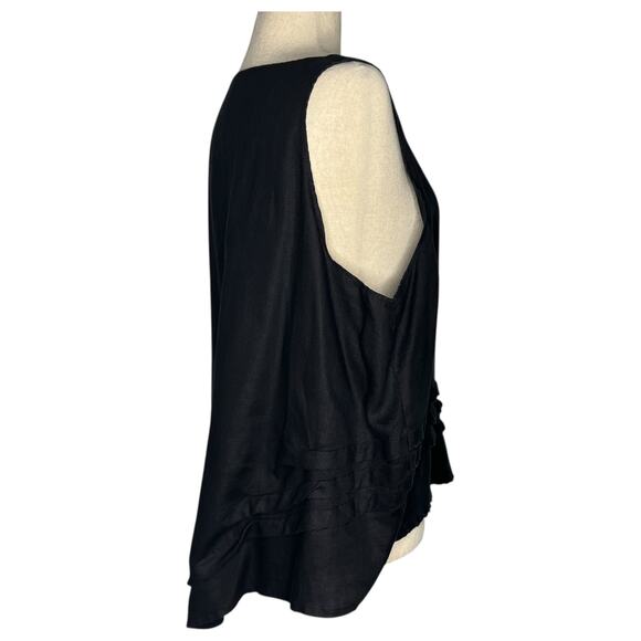 Krista Larson KL Playwear Tank Top OS Black Linen Asymmetric Lagenlook USA Made - Picture 4 of 11